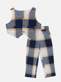 Lilpicks Dark Blue Check Waistcoat with Pant Set