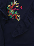Navy French Terry Full Sleeve Unicorn SweatShirt With Jogger