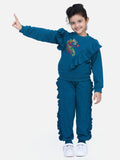 Teal French Terry Full Sleeve Unicorn SweatShirt With Jogger