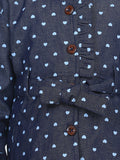 Denim Heart Print Belted Coat