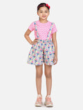 lilpicks Funky Pink Grey Dungaree skirt Set