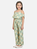 lilpicks Green Off Shoulder Pant Set