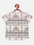 White Tribal Print Round Neck Short Sleeve Tops
