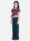 Lilpicks Wine Knot Top with Stretchable Pant Set