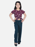Lilpicks Wine Knot Top with Stretchable Pant Set