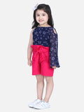 Lilpicks One-Side Sleeve Top with Fuschia Frilly Shorts Set