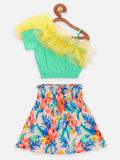 Lilpicks Yellow Ruffles Crop top with Pleated Skirt Set
