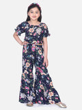 Lilpicks Navy Floral Flared Pant Clothing Set