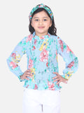 Lilpicks Powder Blue Floral Hi-Neck Smocking Top