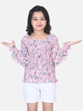 Lilpicks Powder Pink Floral Smocking Top