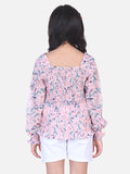 Lilpicks Powder Pink Floral Smocking Top