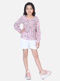Lilpicks Powder Pink Floral Smocking Top