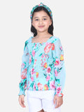 Lilpicks Sky Blue Floral Smocking Top