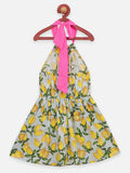 Lilpicks Yellow Lemon print Sleeveless Flare Dress