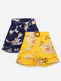 Lilpicks Blue And Yellow Floral Print Pack Of 2 Shorts