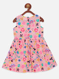 Lilpicks Pink Flower Printed Bow Flared Dress