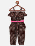 Lilpicks Brown Polka Jumpsuit with Neon Belt