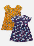 Lilpicks Cat and Elephant Print Pack of 2 Dress
