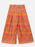 Aztec Print Flared Palazzo with Lime Yellow Flounce Blouse