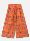 Aztec Print Flared Palazzo with Lime Yellow Flounce Blouse