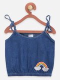 Rainbow Crop top with Denim shorts Co-ord Set