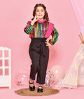 Multicolour Stripe Ruffled Top with Black Trouser Set