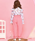 Girls Co ord Pink & White Hot Air Balloon Bow Top with Jogger Trousers