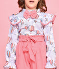 Girls Co ord Pink & White Hot Air Balloon Bow Top with Jogger Trousers