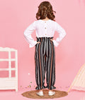 Lacy White Top with Stripe Print Jogger style Pant Set