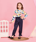 Funky Camera Print Ruffled Top with Jogger Style Pant Set