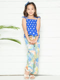 Blue White Electric Polka Top with Palazzo Pants Set