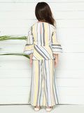Neon Yellow Striped Peplum Coordinated Set