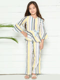 Neon Yellow Striped Peplum Coordinated Set