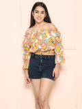 Multicolor Bardot Off Shoulder Top