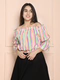 Multicolor Striped Bardot Off Shoulder Top