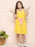 Lemon Yellow Polka Crisscross Fit n Flare Dress