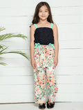Black Multi Gathered Crop Top with Floral Pant Set