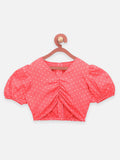 Pink Black Polka Crop Top with Floral Pant Set
