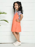 Peach White Pinafore Attached Dress