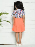 Peach White Pinafore Attached Dress