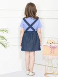 Lavender Navy Crop Knot Top with Dungaree Skirt Set