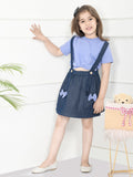 Lavender Navy Crop Knot Top with Dungaree Skirt Set