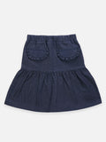Baby Pink Blue Flower Top with Detailed Denim Skirt Set