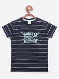 Navy Sea Green Monster Print Striped T-shirt - Pack of 2
