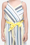 Off White Striped Crossover Style Strappy Full Jumpsuit