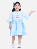 Blue Embroidered Bell Sleeve Dress