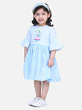 Blue Embroidered Bell Sleeve Dress