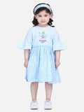 Blue Embroidered Bell Sleeve Dress