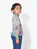 Powder Blue Floral Hi-Neck Smocking Top