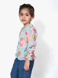 Sky Blue Floral Smocking Top